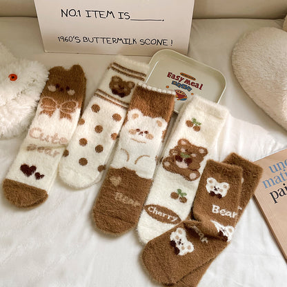 Cute Fuzzy Mink Velvet Winter Brown Biscuit Teddy Bear 5 Pairs Set