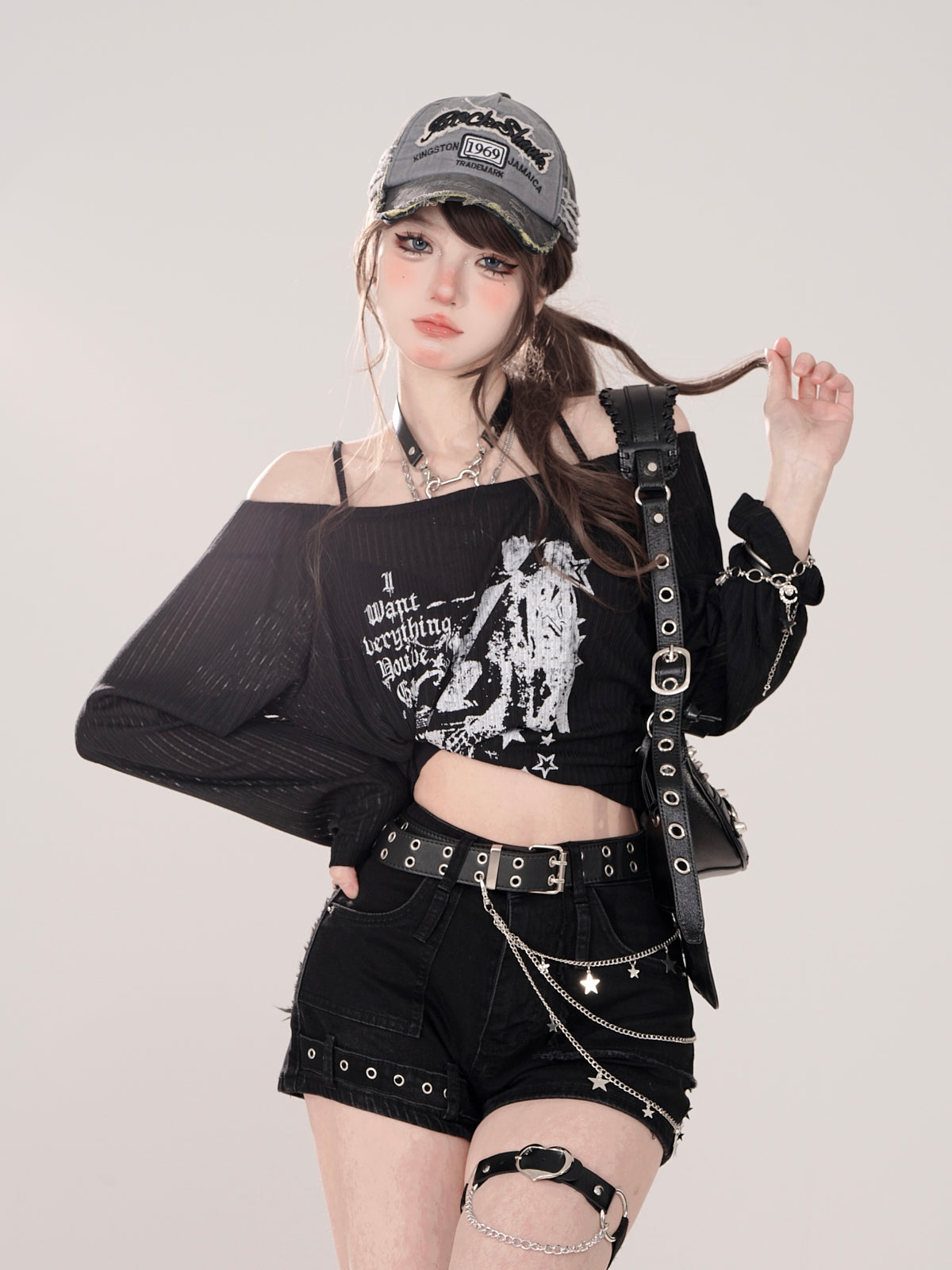 Young Eyes Tokyo Love Black White Long Sleeve Top