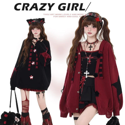 Crazy Girl Yabi Star Red Black Rabbit Ears Jacket Hoodie