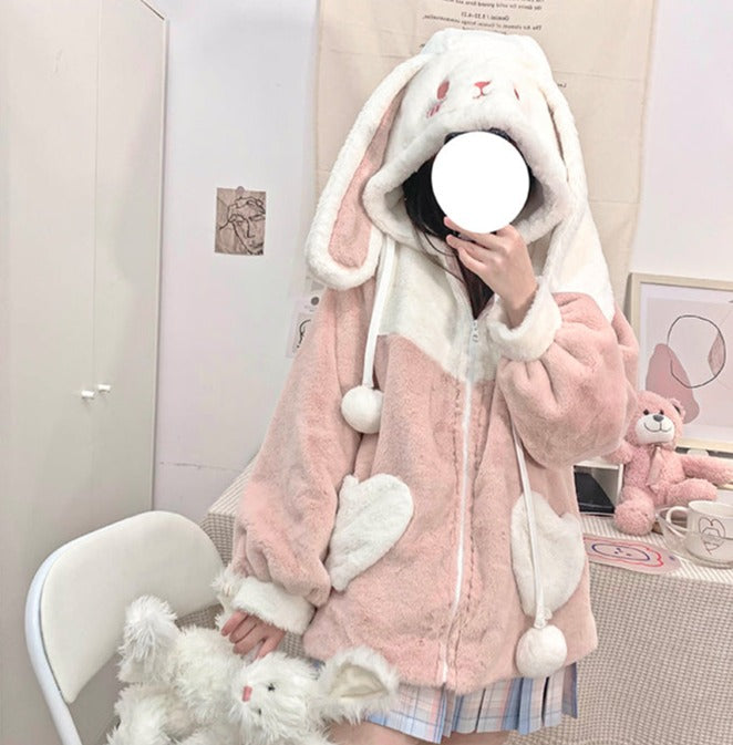 Cute Animal Rabbit Bunny Bear Husky Dog Gray Cat Dinosaur Hooded Plush Jacket