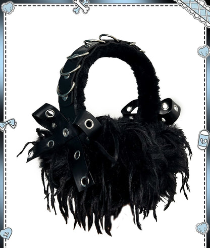 Punk Y2K Fuzzy Black White Earmuffs