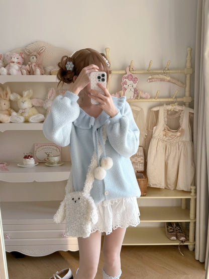 Luyu Soft White Pink Blue Knit Sweater & Skirt & Scarf Three Piece Set