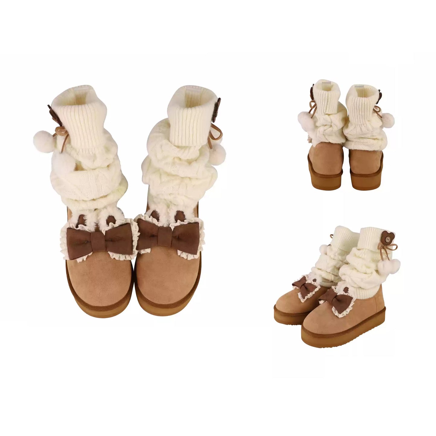 Puffy Sheep Duidui Bear Winter Beige Pink Brown Snow Boots