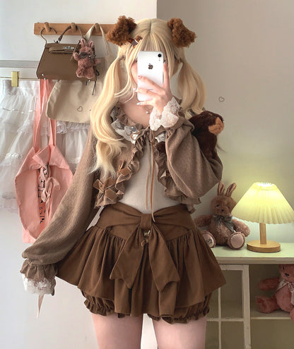 Dormir Doll Lolita Chocolate Brown Charcoal Black Ruffled Lace Cardigan