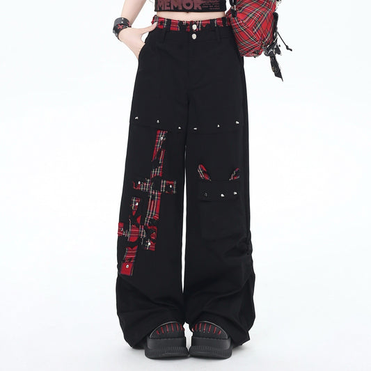 Crazy Girl Vinyl Vibe Plaid Red Black Baggy Pants