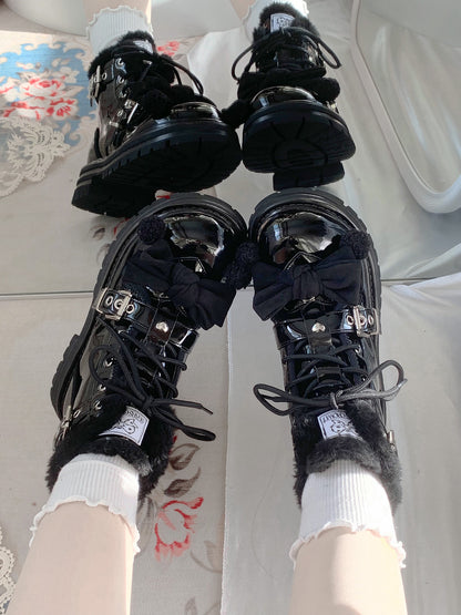 Stars Crown Lolita Winter Fur White Black Snow Boots