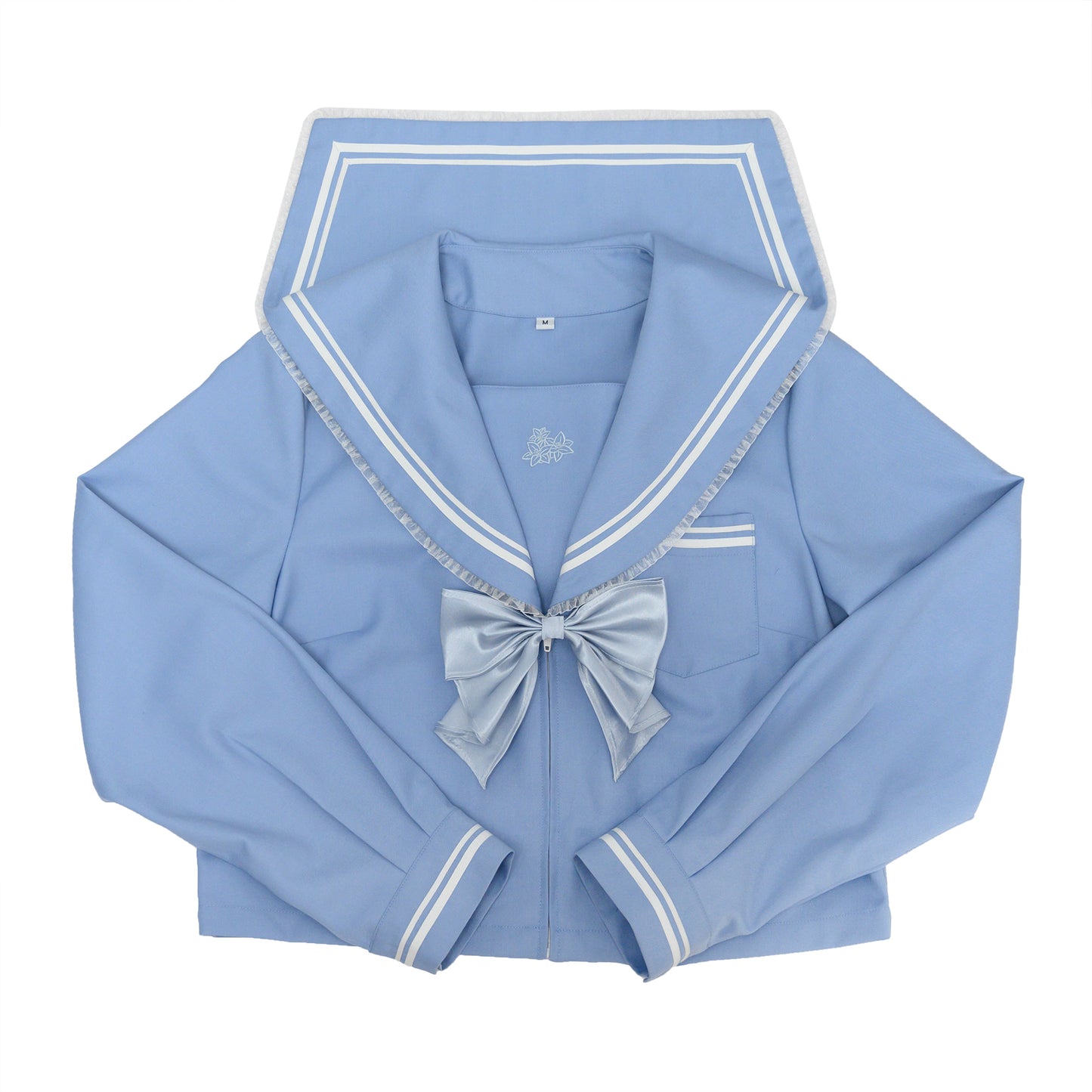 Plus Size Women Sky Blue Cute Japanese Student Sailor Uniform Seifuku Shirt & Skirt Two Piece Set