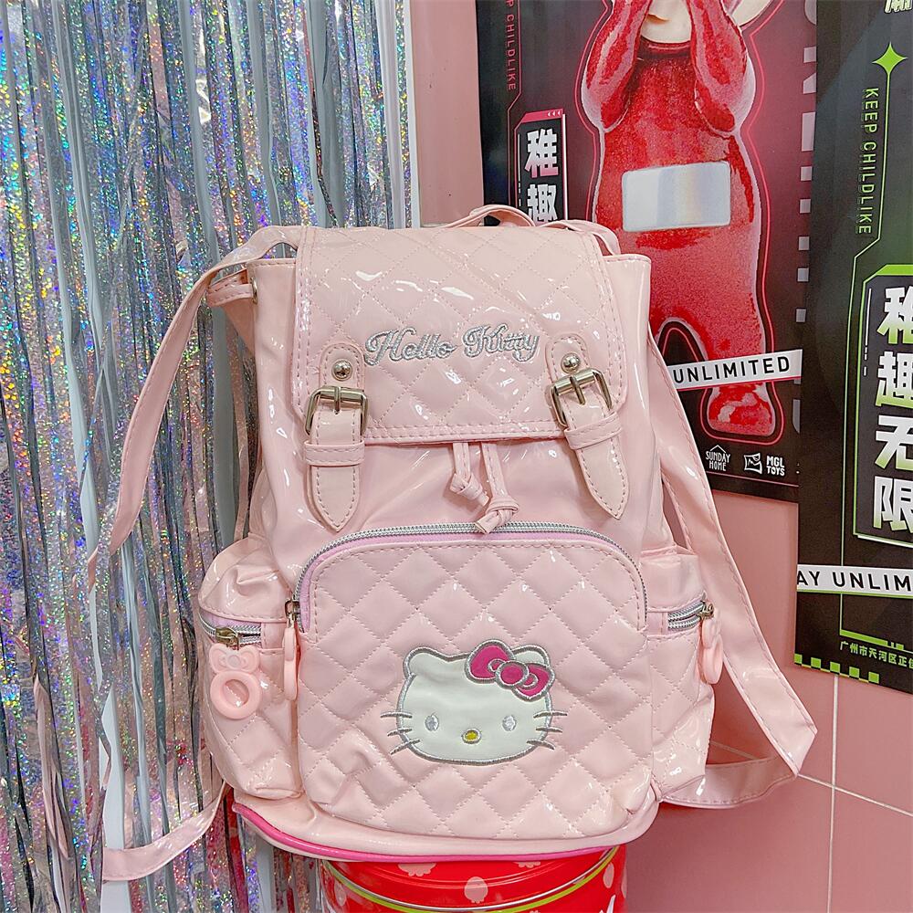 Y2K Kitty PU Leather Hot Pink White Student Backpack Bag