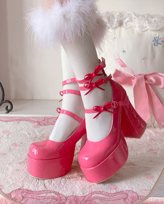 Dreamy White Tea Baby Bow EGL Platform High Heels Shoes