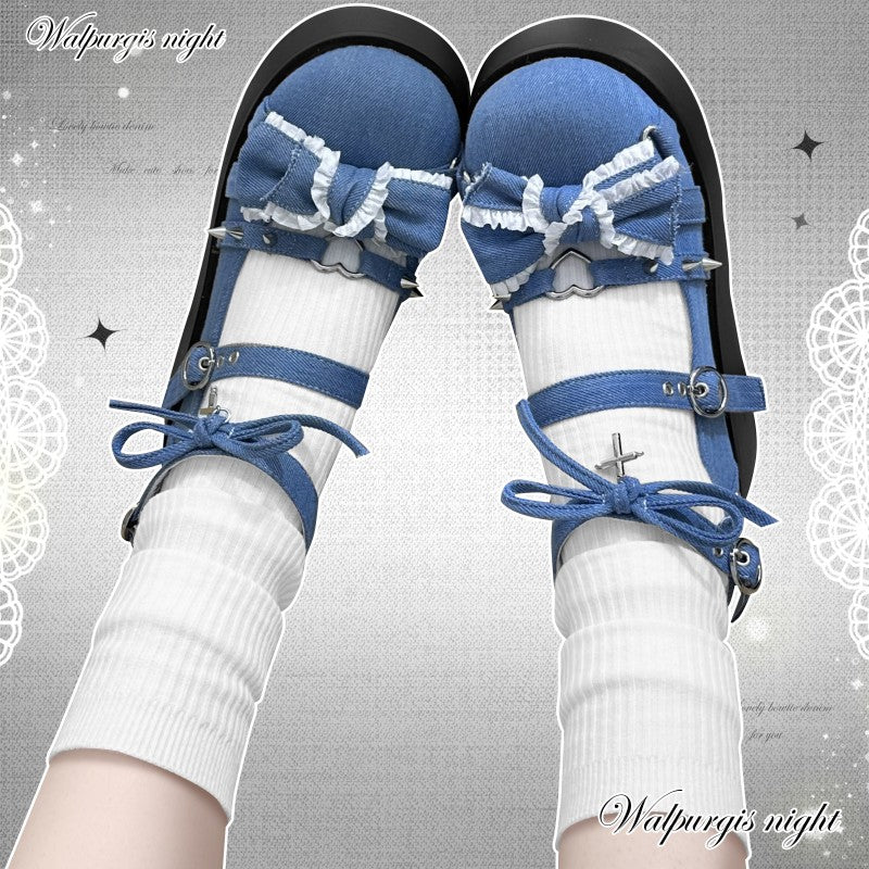 Walpurgis Night Pink White Blue Black Denim Gothic Lolita Shoes