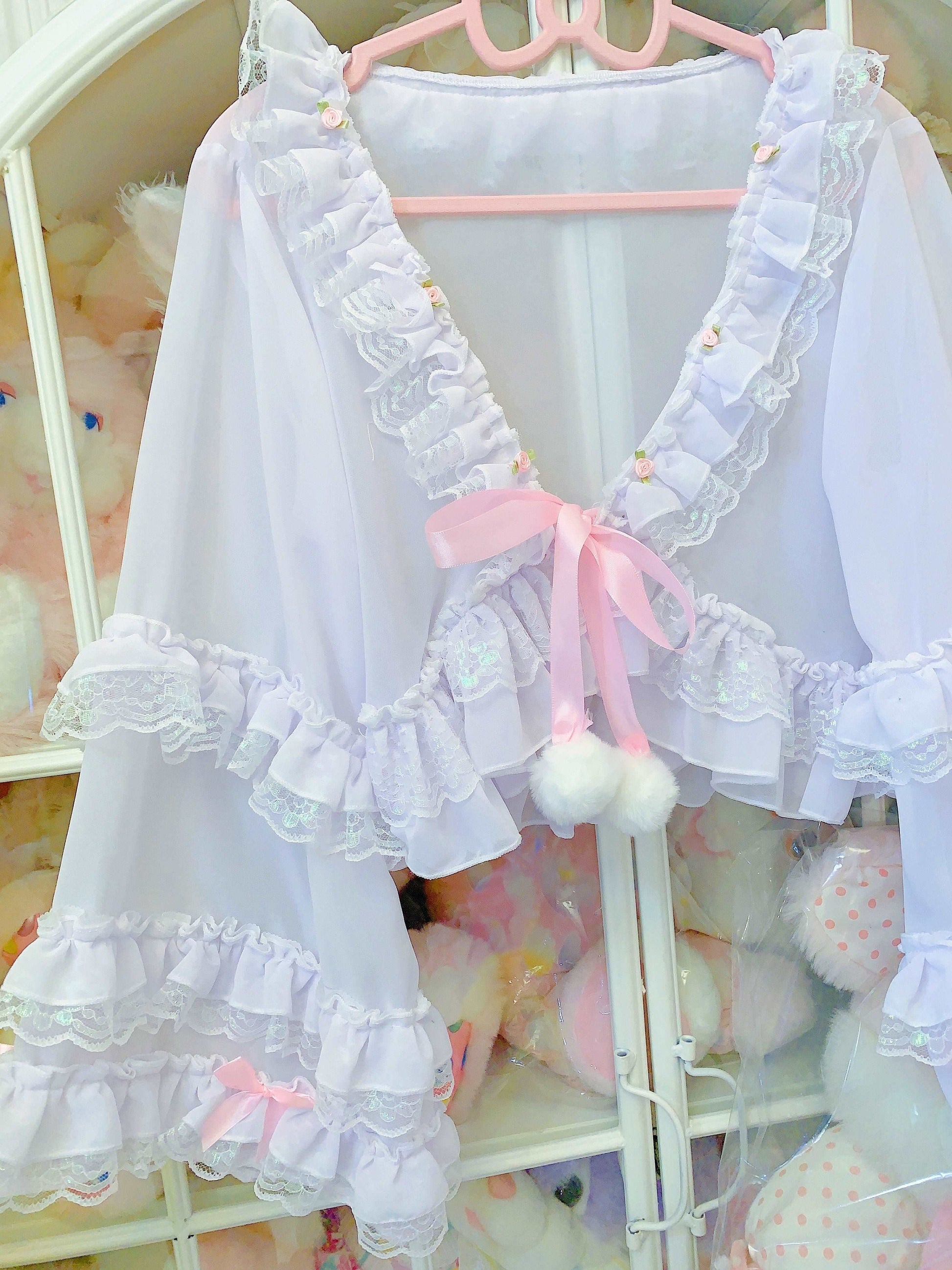 Candy Fairy Sheer See Through White Rose Ruffled Cardigan