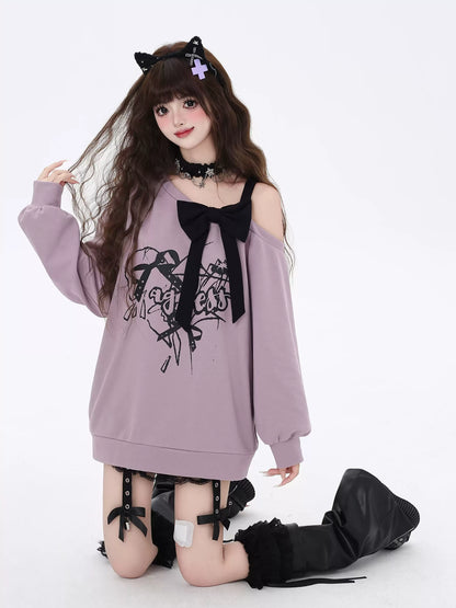 Crazy Girl Falling Rose 2.0 Bow Purple Black Sweater