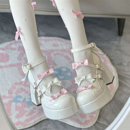 Cookie Sauce Love Butterfly Tripe Straps Black White Pink Blue High Heels Shoes