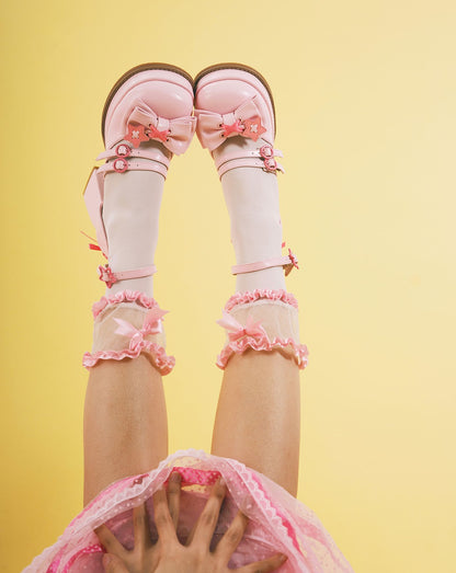 Puffy Sheep Stars Denim Pink Blue Gray Black High Heels Shoes