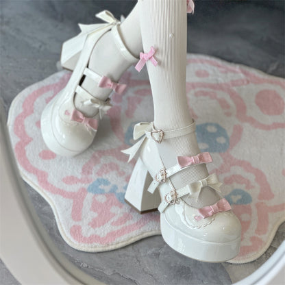 Cookie Sauce Love Butterfly Tripe Straps Black White Pink Blue High Heels Shoes