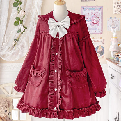 Winter Autumn Soft Cute Sweet Lace White & Scarlet Red Coat