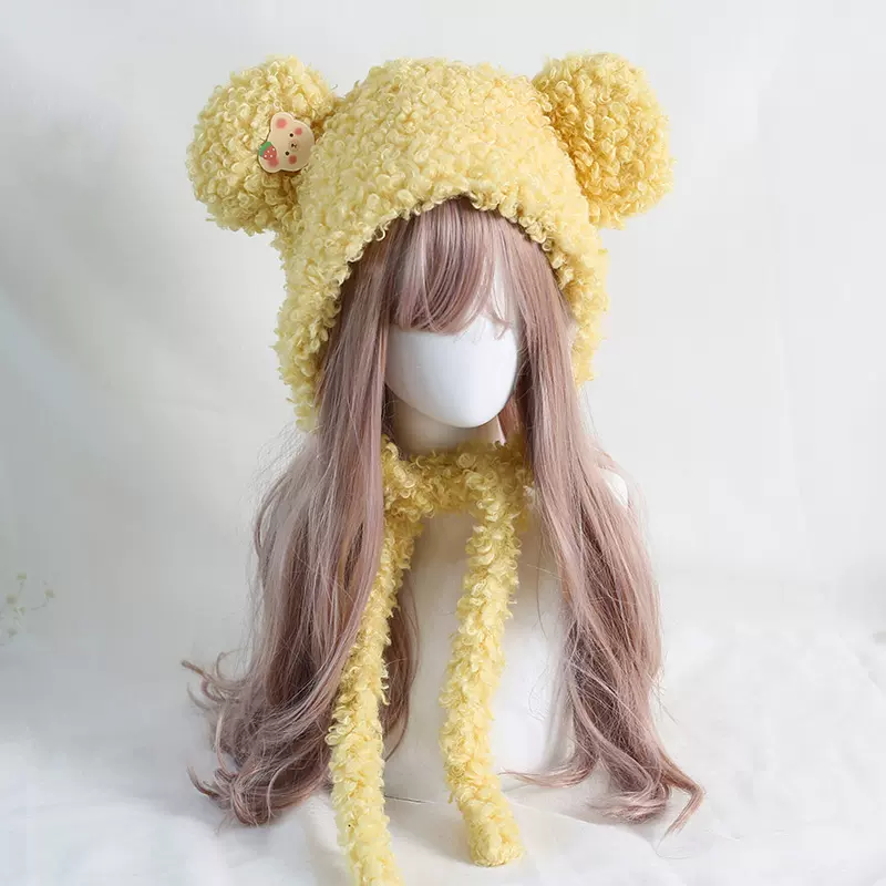 Sweet Teddy Bear Ears White Pink Black Yellow Plush Lolita Handmade Hats