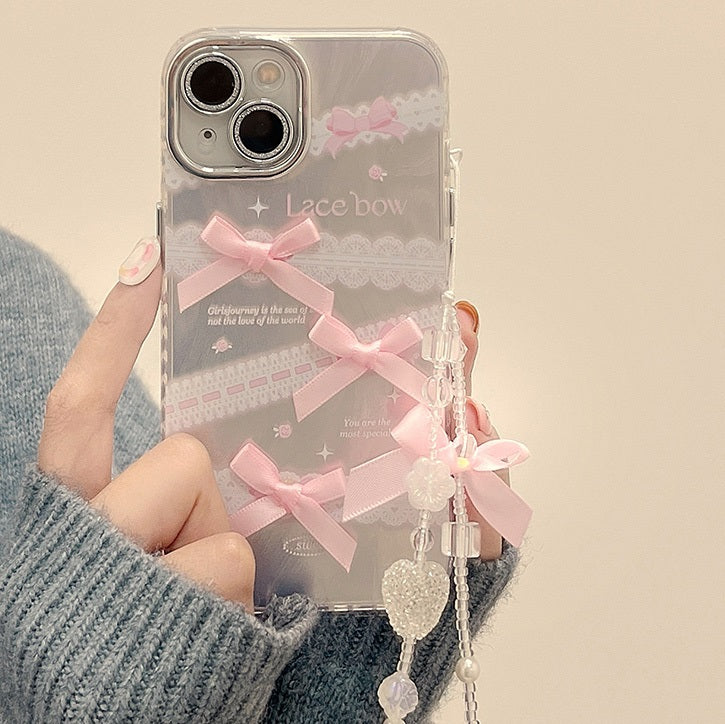 Coquette Lace Bow TPU Transparent iPhone Phone Case Airpods Case