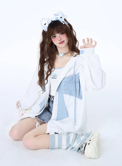 Crazy Girl Mist Bow Cool Black Pink & White Blue Thin Jacket