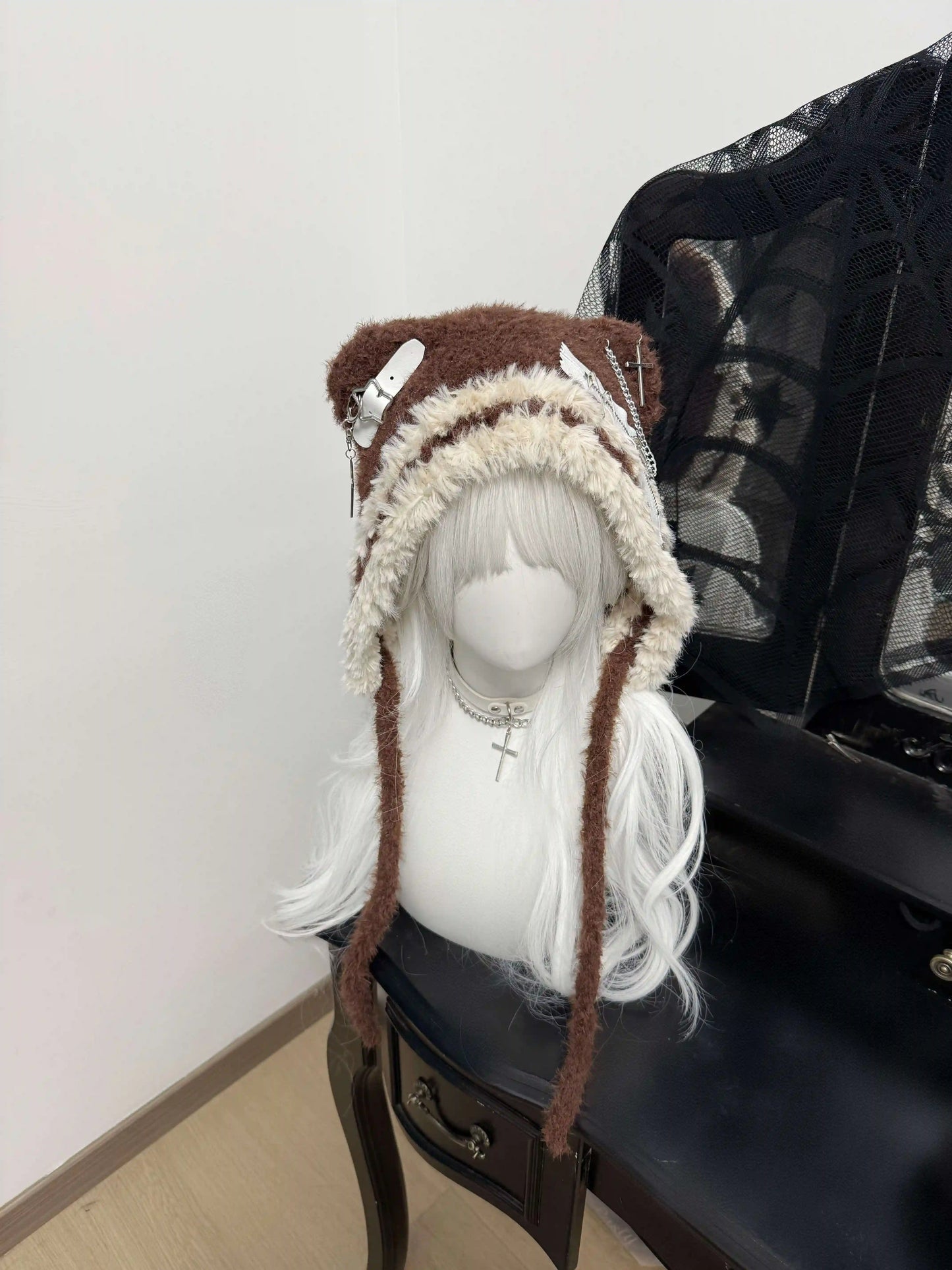 Y2K Polar Bear Ears Gray Black Wool Hats