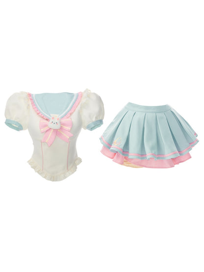 Serendipity Anime Magical Girl Cosplay Ice Star Seifuku Shirt Top & Skirt Two Piece Set