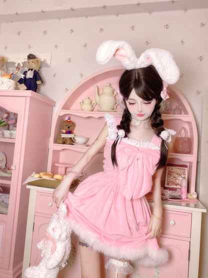 Candy Fairy Cosplay Cute Plush Velvet Fur Pink Princess Dress