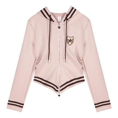 College Girl Sporty Pink Zip Up Sweatshirt Top & Brown Mini Skirt Two Piece Set