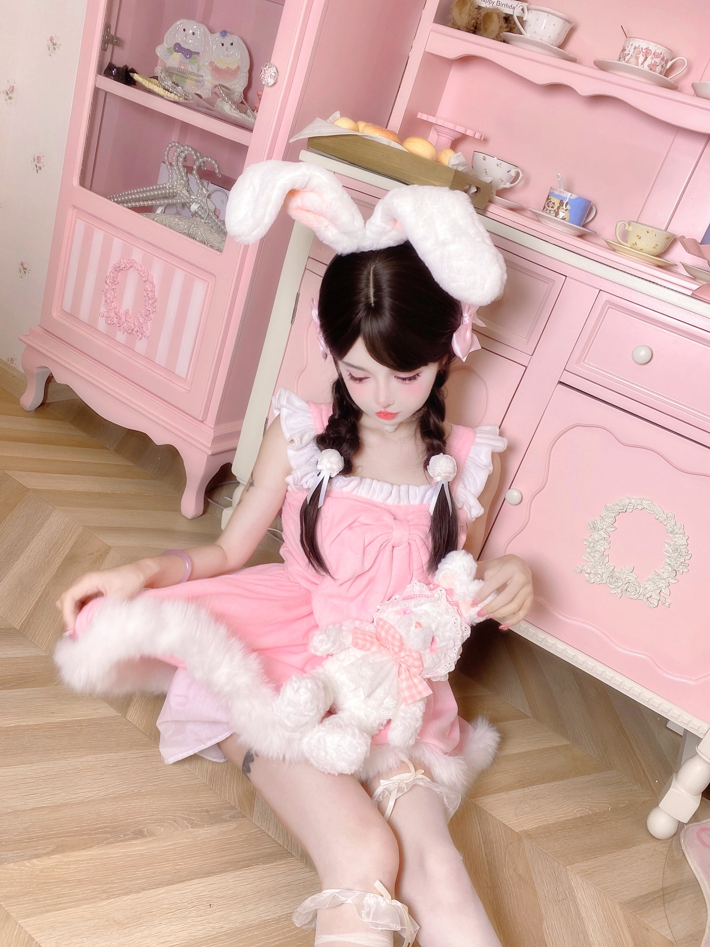 Candy Fairy Cosplay Cute Plush Velvet Fur Pink Princess Dress