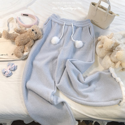 Dormir Doll Pompom Winter White Cream Pink Blue Elastic Waist Pants