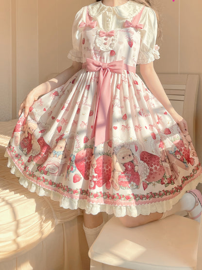 Polaris Lolita Pink Rabbit Strawberry Strap Dress