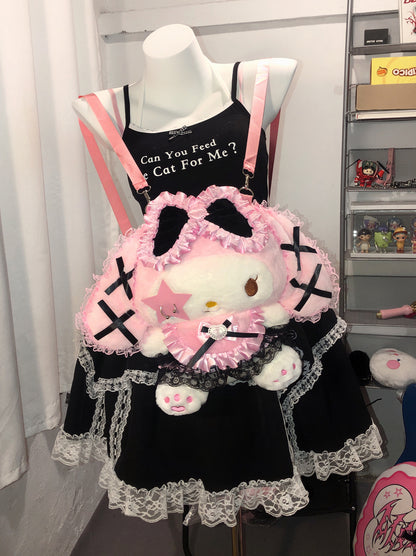 Y2K Punk Melody Apron Black Pink Backpack Doll Bag