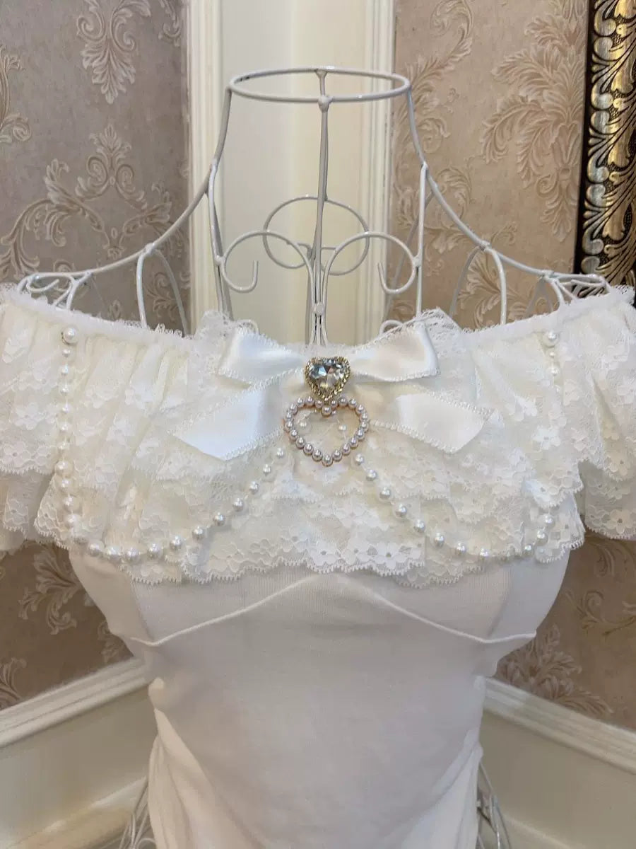 Sweetheart Princess Off Shoulder Lace White Top