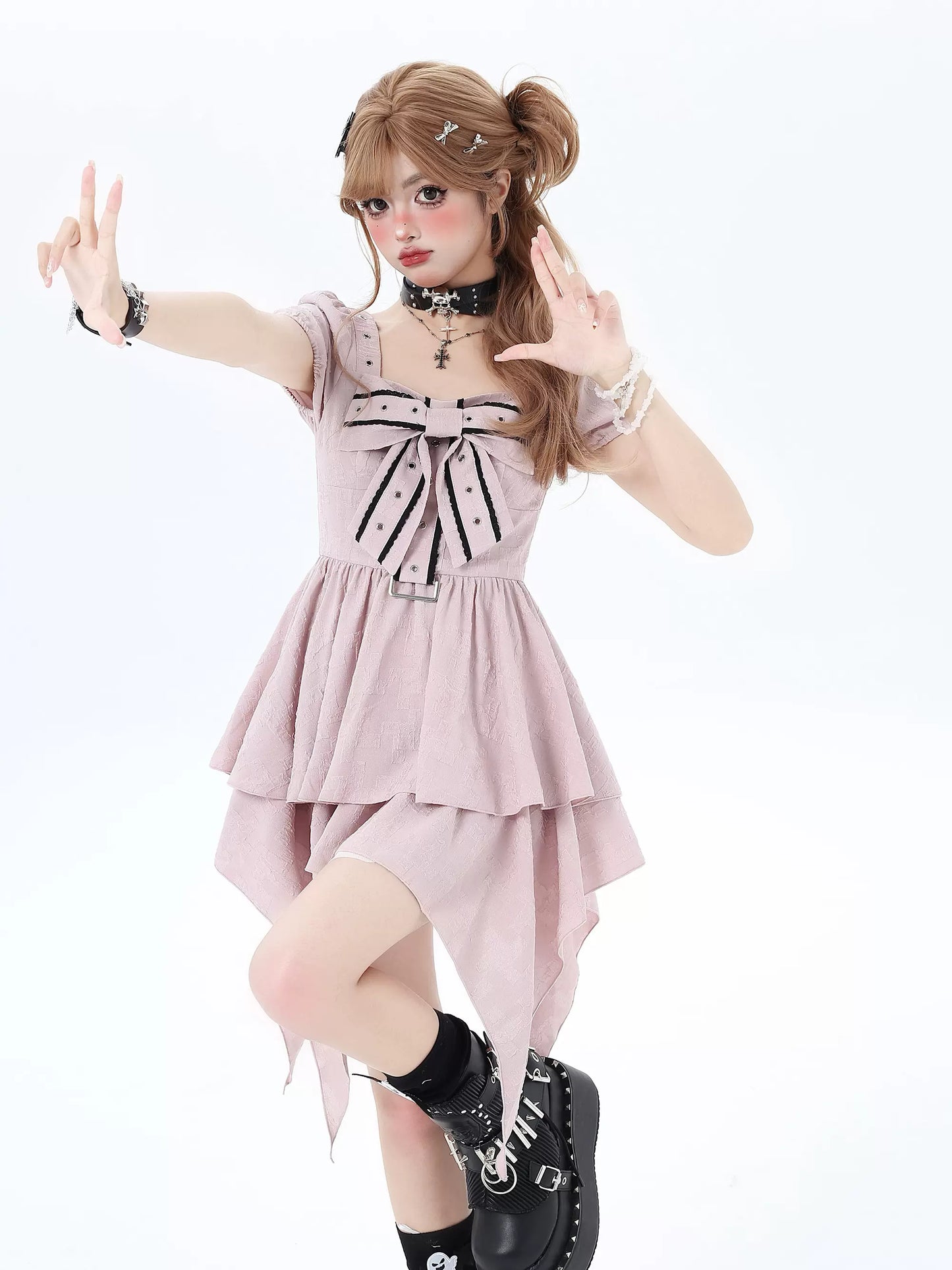 Crazy Girl Love Formula Black Pink Puff Sleeve Dress