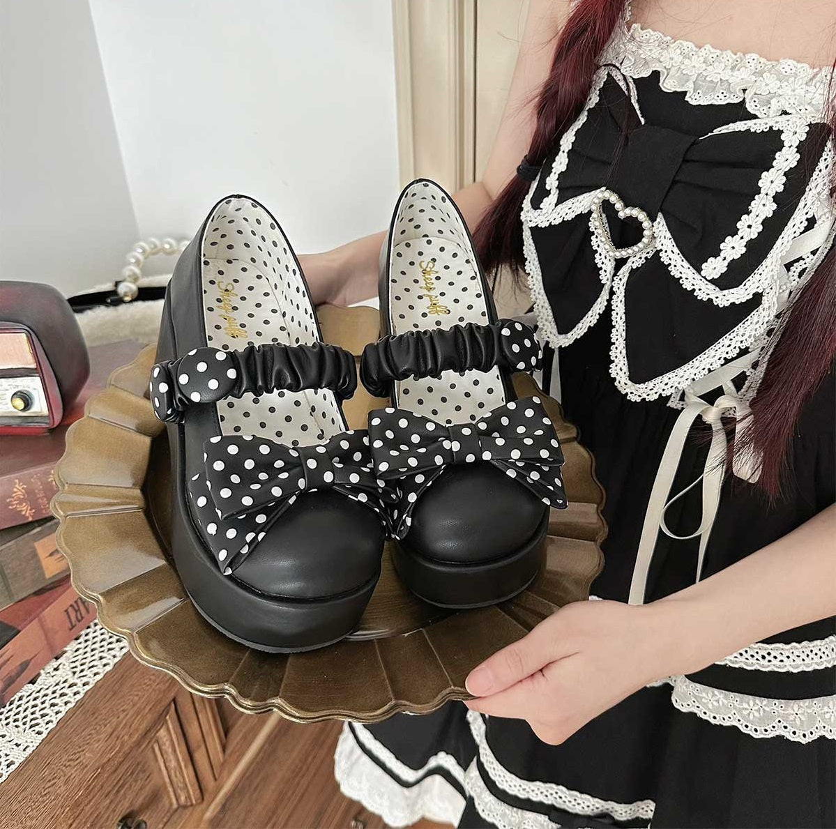 Puffy Sheep EGL Polka Dot Bow Platform Shoes