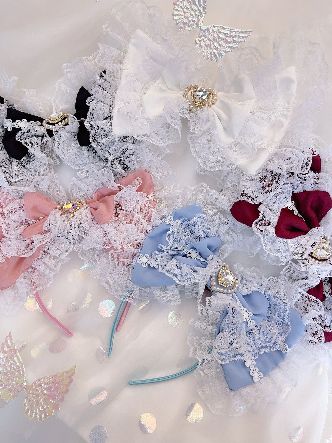 Sweetheart Princess Bow Lace Black Blue Pink Red White Headband Hairband Hair Accessories