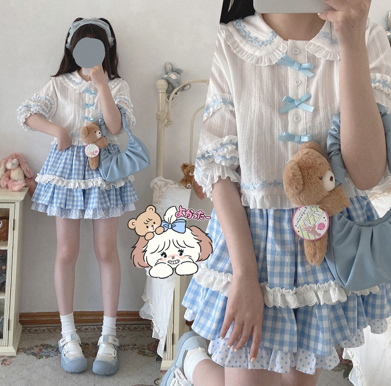 Dormir Doll EGL Doll Collar Heart Bow Lace Pink & Blue White Blouse Shirt