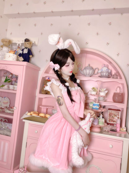 Candy Fairy Cosplay Cute Plush Velvet Fur Pink Princess Dress