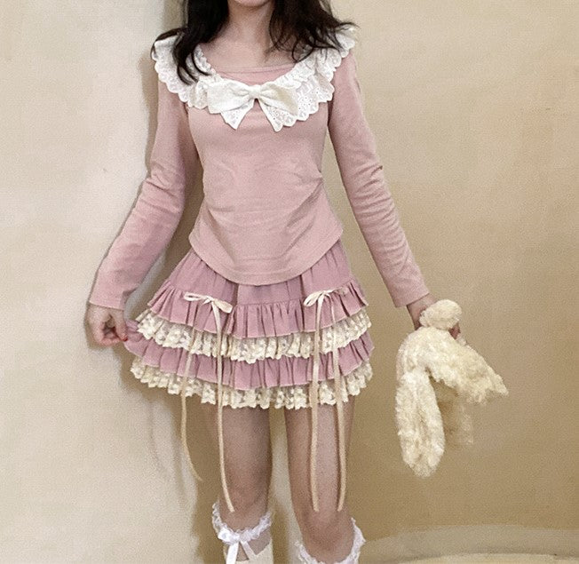 Soft Lucy Candy Lolita Ballet Style Ruffled Pink Mini Skirt