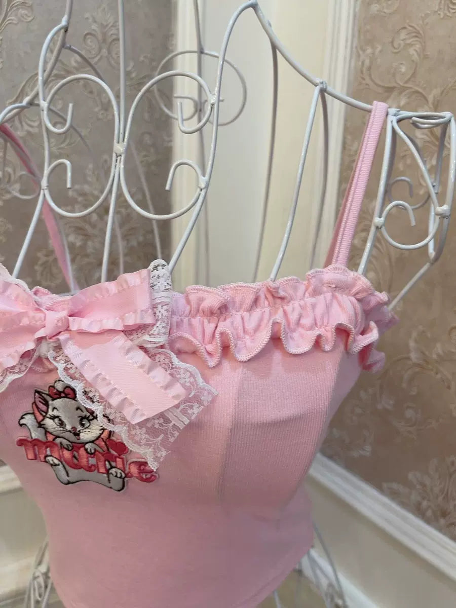 Sweetheart Princess Marie Cat Pink Lace Camisole Top