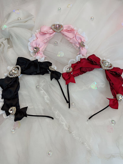 Sweetheart Princess French Maid Lace Black Pink Red Headband Hairband Hair Accessories