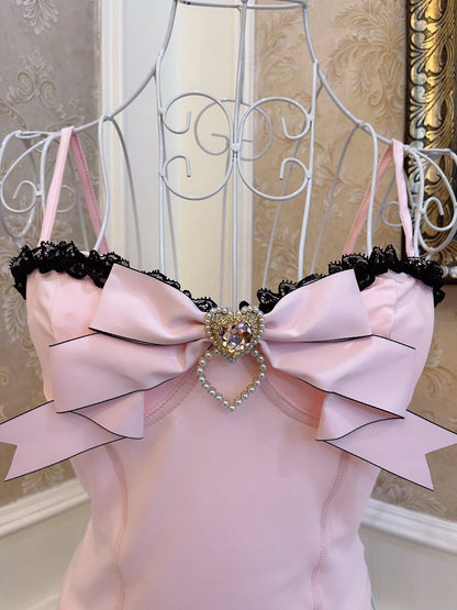 Sweetheart Princess Balletcore Pink Bow Slim Fit Camisole Top