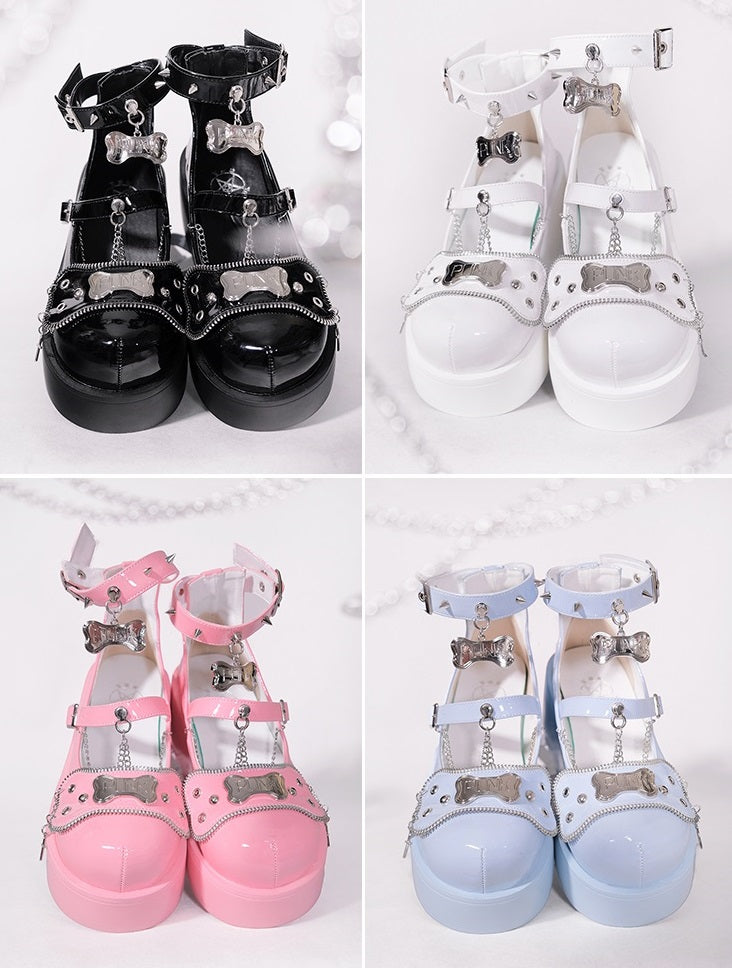 Transfer Student Y2K EGL Punk Goth Dog Bone Cross Platform Shoes