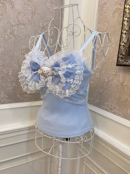 Sweetheart Princess Baby Blue Cinnamon Dog Big Bow Camisole Top