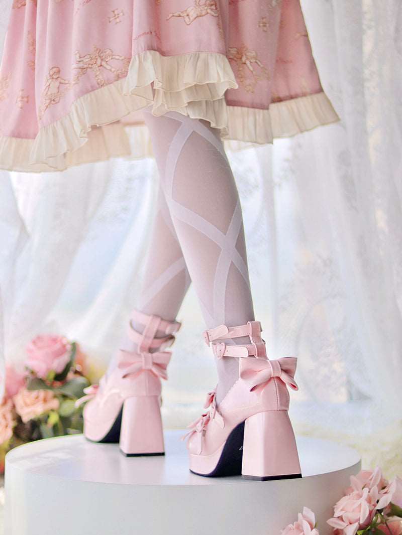 Beauty Bunny Midsummer Heart Knot Princess Blue Pink White Black Red Lolita High Heels Shoes