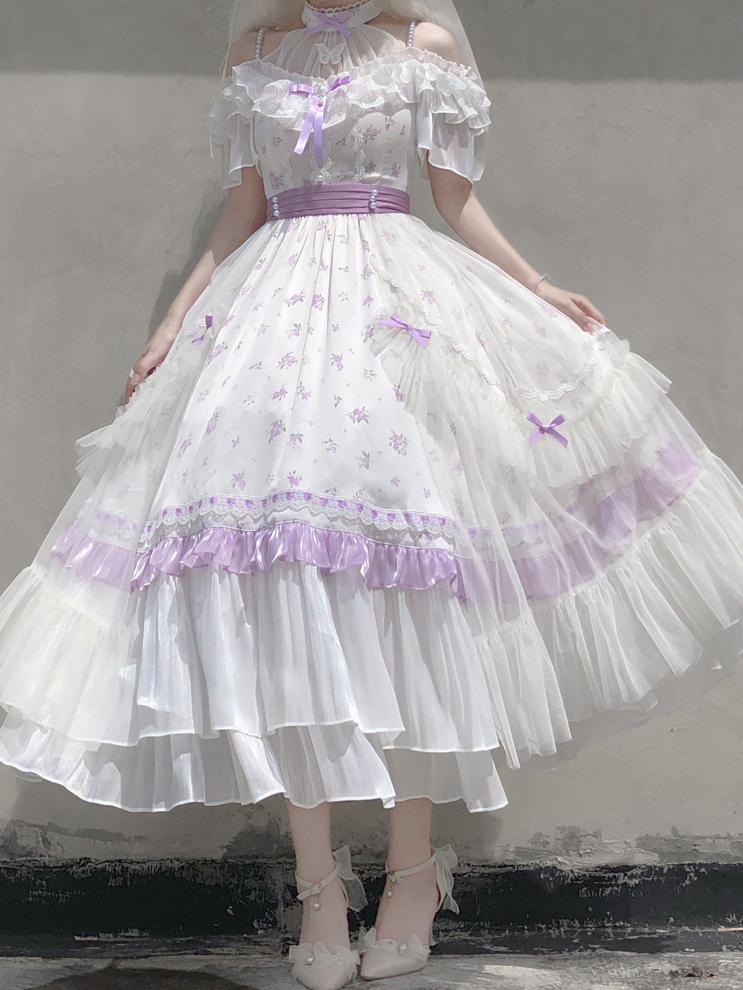 Flying Diary Autumn Love Letter Green & Purple Lolita Long Dress