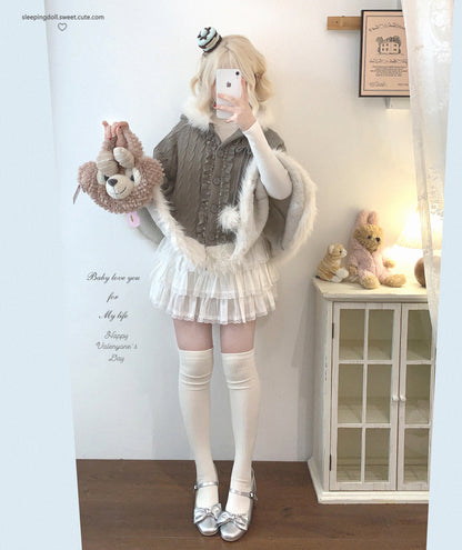 Dormir Doll Sweet Tea Brown Gray White Beige Fur Cape