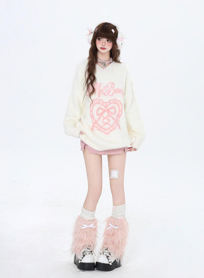 Crazy Girl Sweet Beauty Pink White Black Mohair Sweater