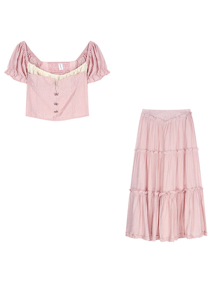 Creamy Sweet Island Girl Pink Top & Long Skirt Two Piece Set