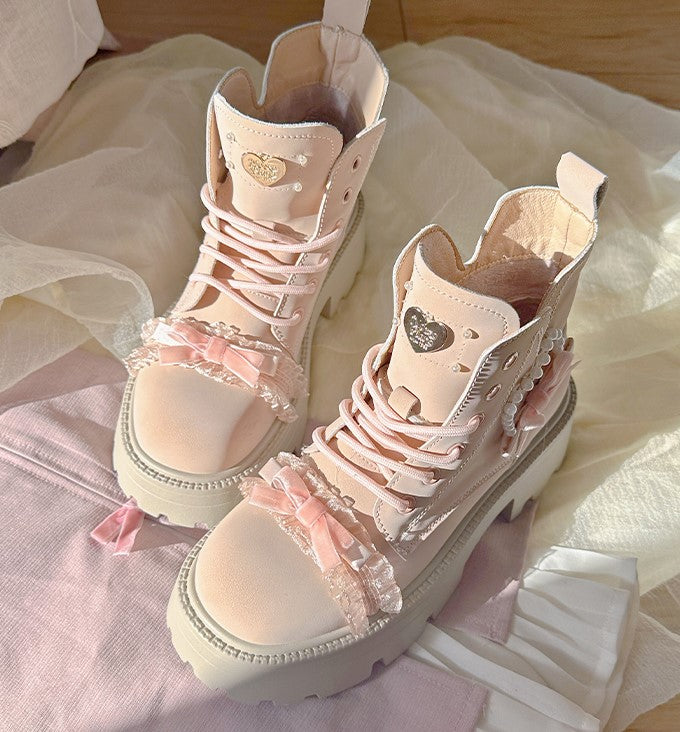 Pinky Sweet Knight Bow Pearl Light Pink Winter Snow Boots Shoes