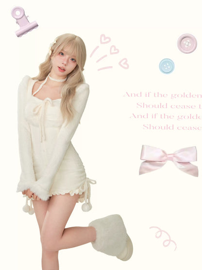 Serendipity Winter Icy Angel Plush White Bodycon Long Sleeve Dress